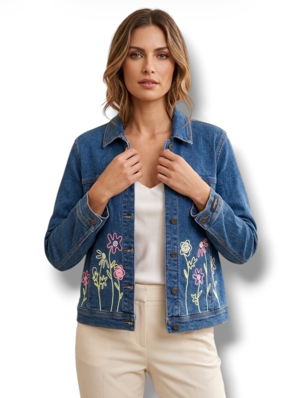 Mandal Bay Jacket Vintage 90’s Jean Denim Embroidered Floral Trucker Women’s M